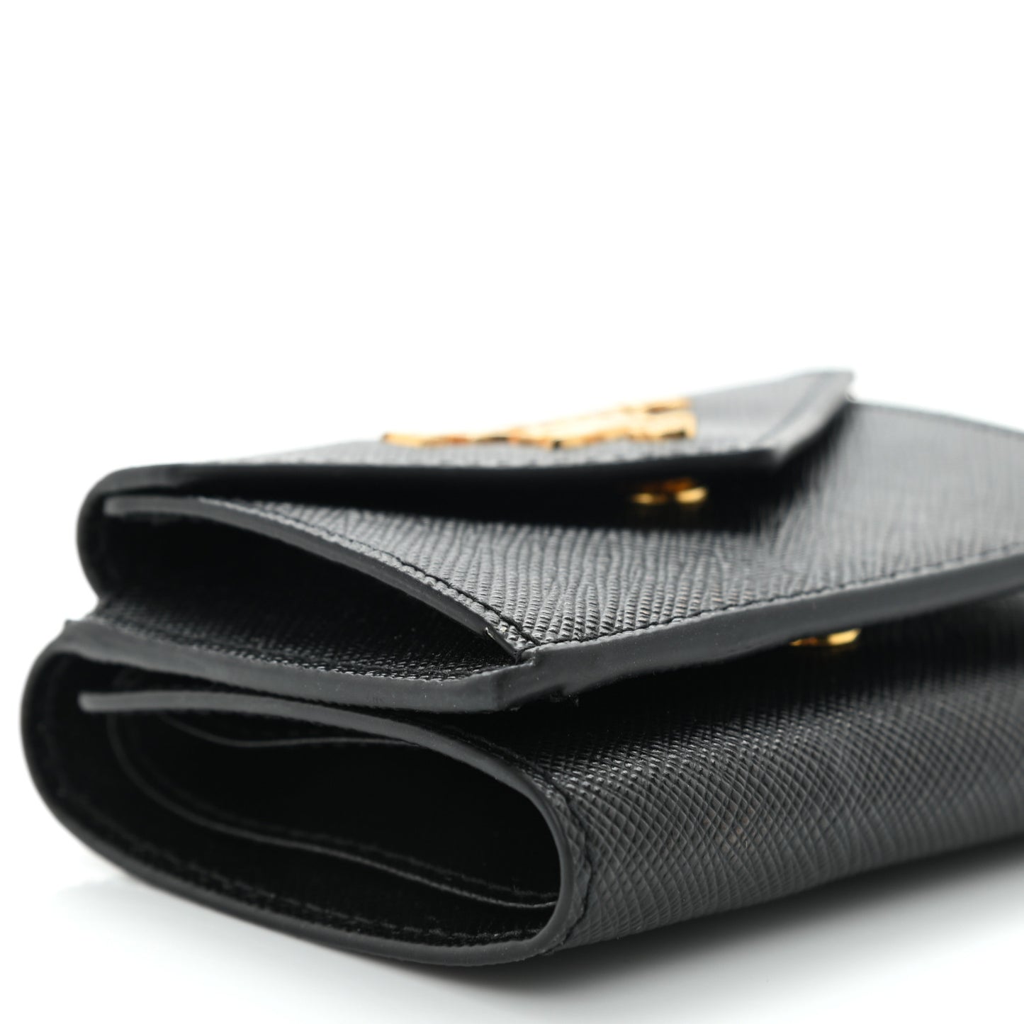 Saffiano Metal Tri-Fold Envelope Card Holder Wallet Black
