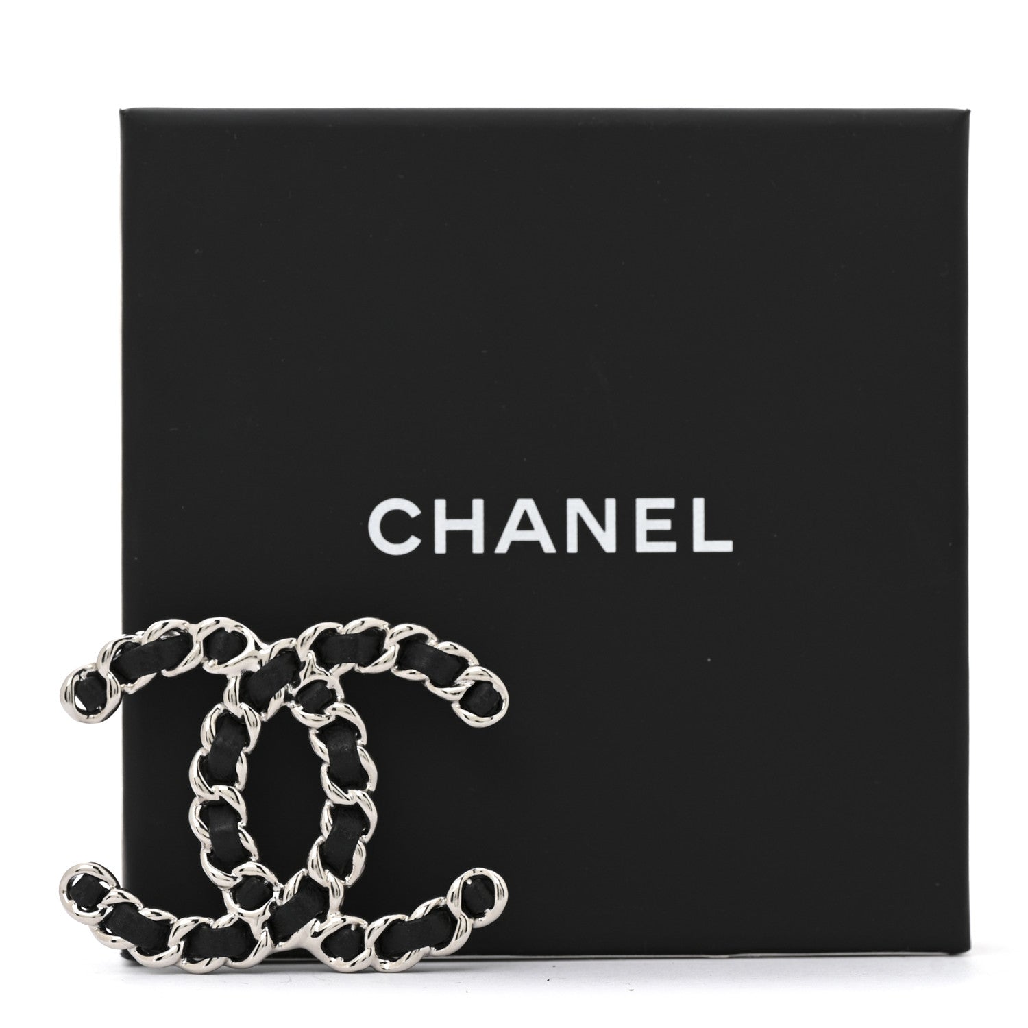 Chanel Lambskin Chain CC Brooch Black Silver 4 of 4