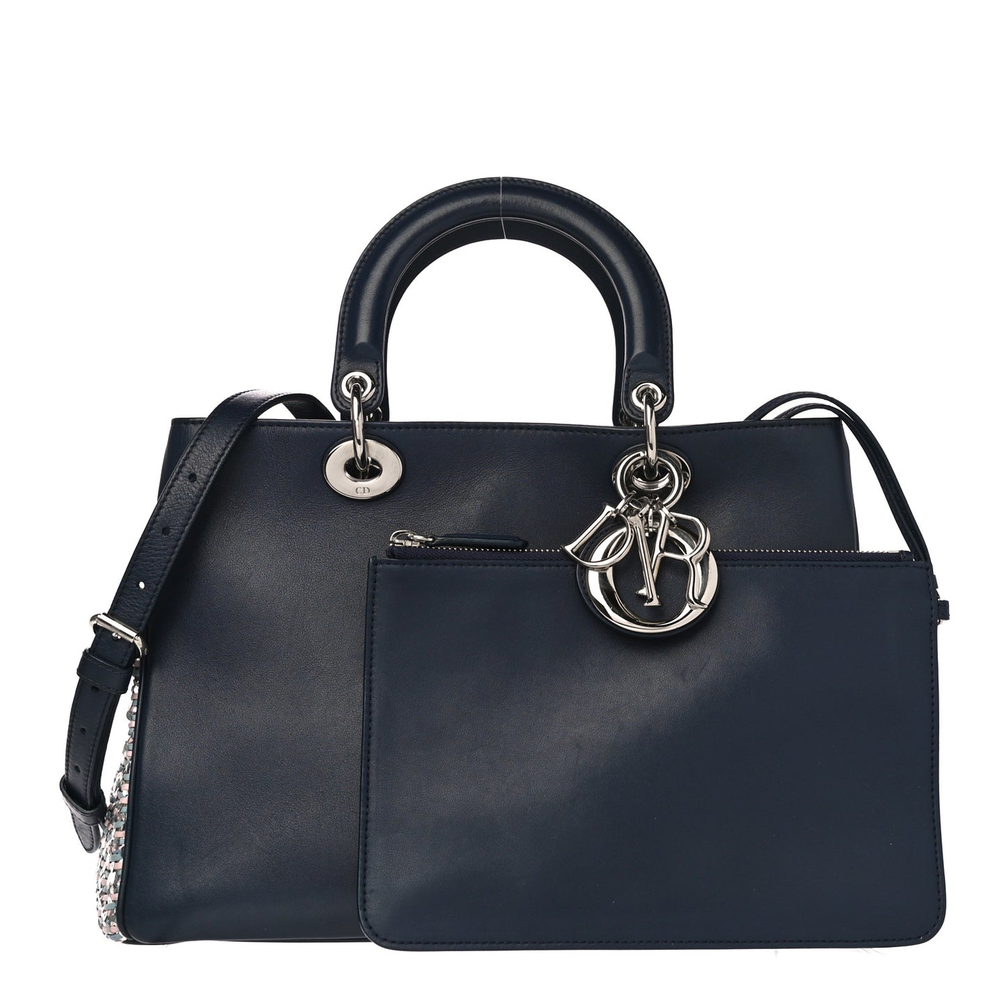 Smooth Calfskin Medium Embellished Diorissimo Bag Navy Multicolor