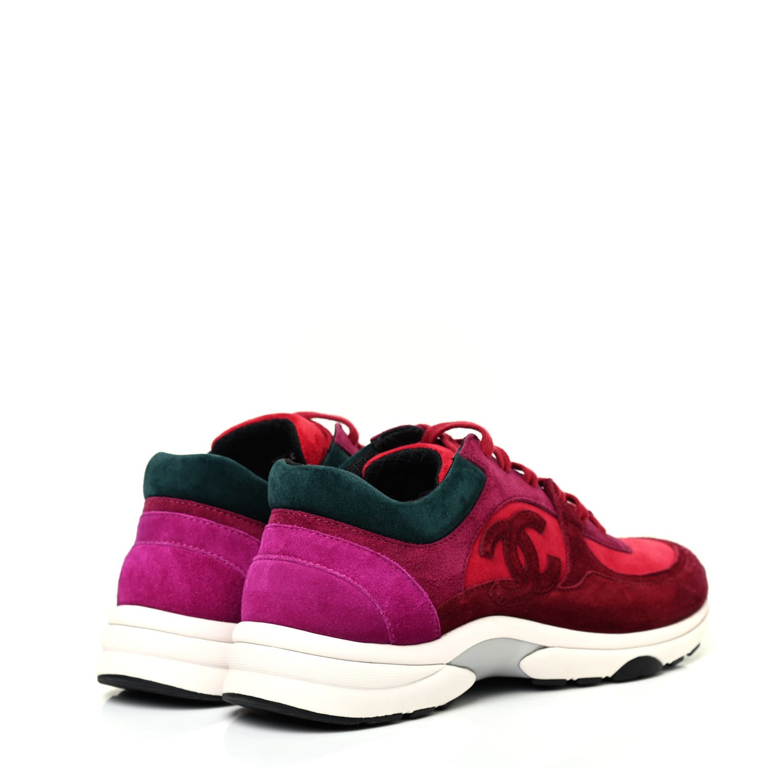 Chanel Suede Calfskin CC Sneakers 38 Burgundy Red 3 of 4