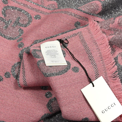 Gucci Wool Lame Jacquard Monogram Jumbo GG Lady Nest Lux Scarf Graphite Pink 4 of 4
