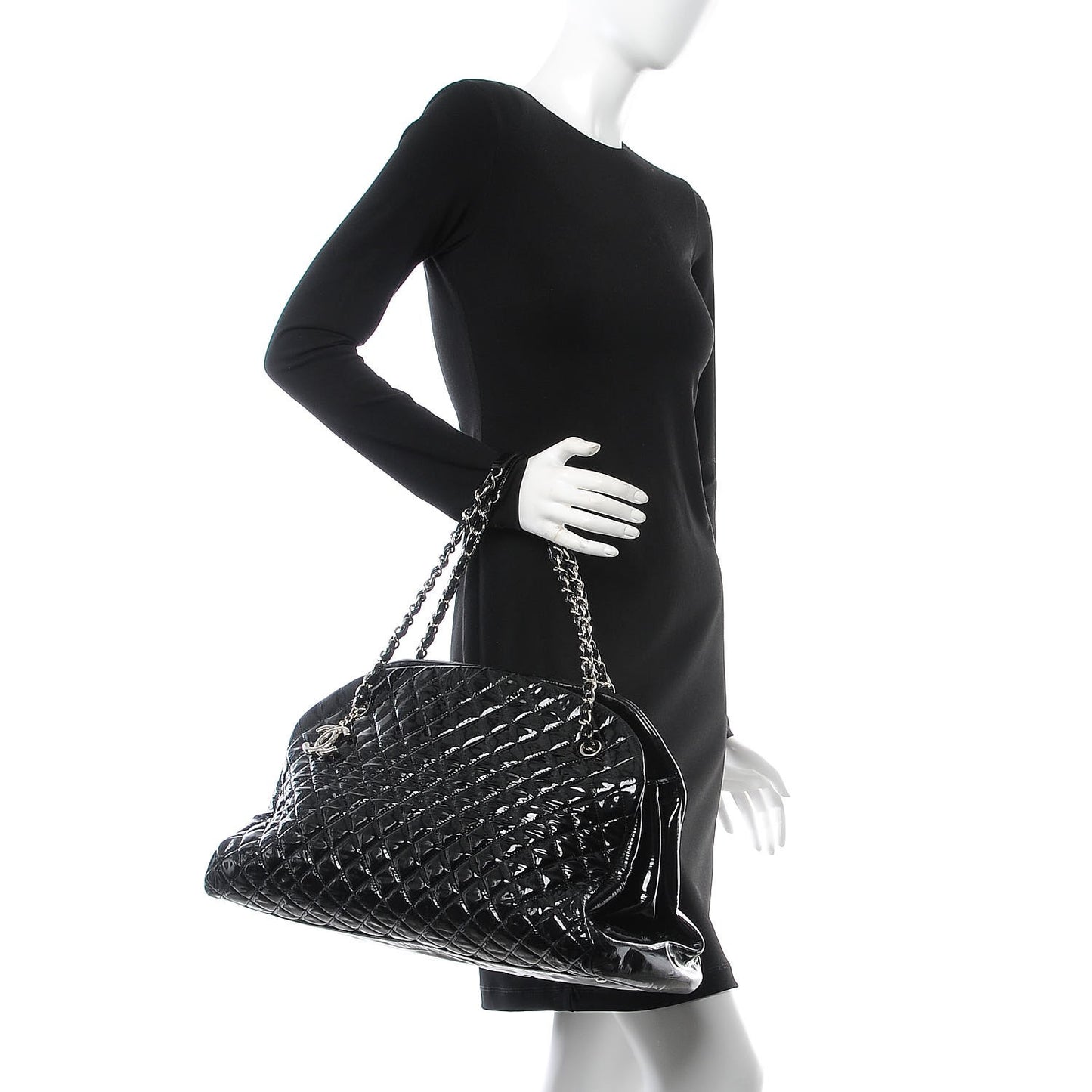 Patent Quilted Maxi Just Mademoiselle Bowling Bag Black