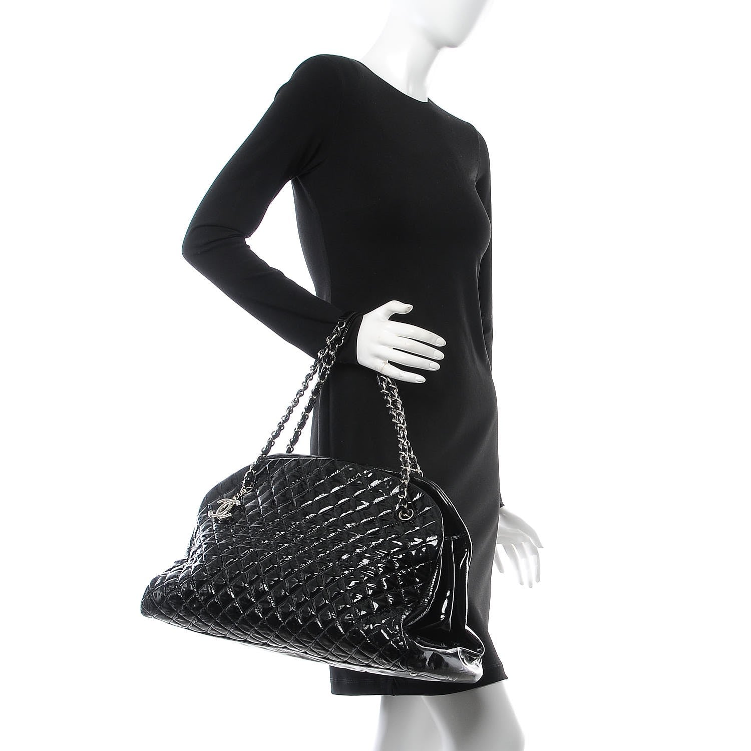 Chanel Patent Quilted Maxi Just Mademoiselle Bowling Bag Black 2 of 15