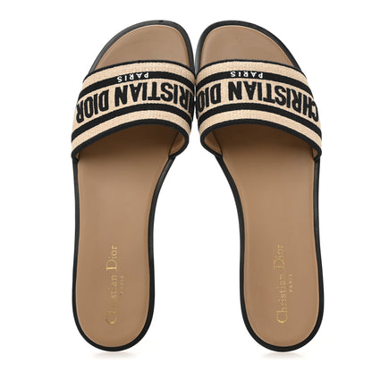 Christian Dior Straw Embroidered Dway Flat Slide Sandals 41 Natural Black 2 of 9