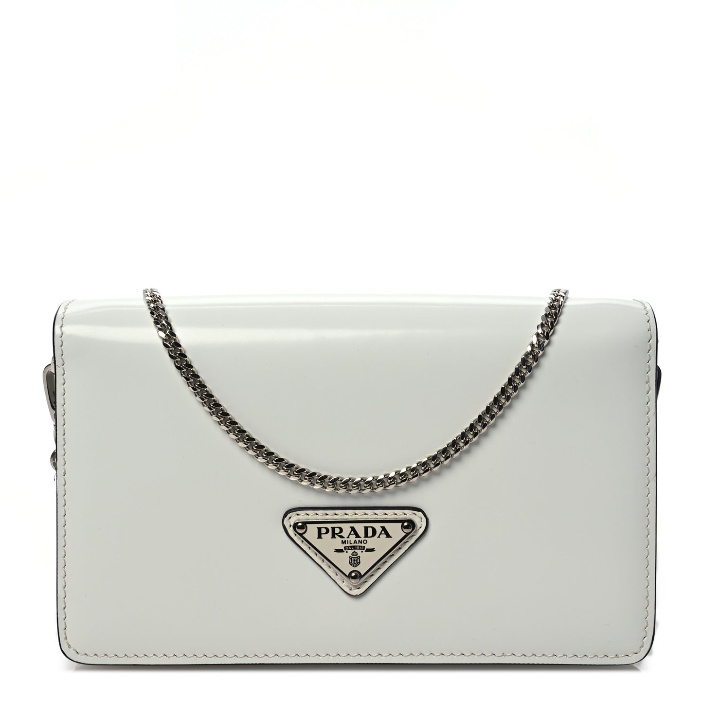 Spazzolato Flap Slide Chain Shoulder Bag White