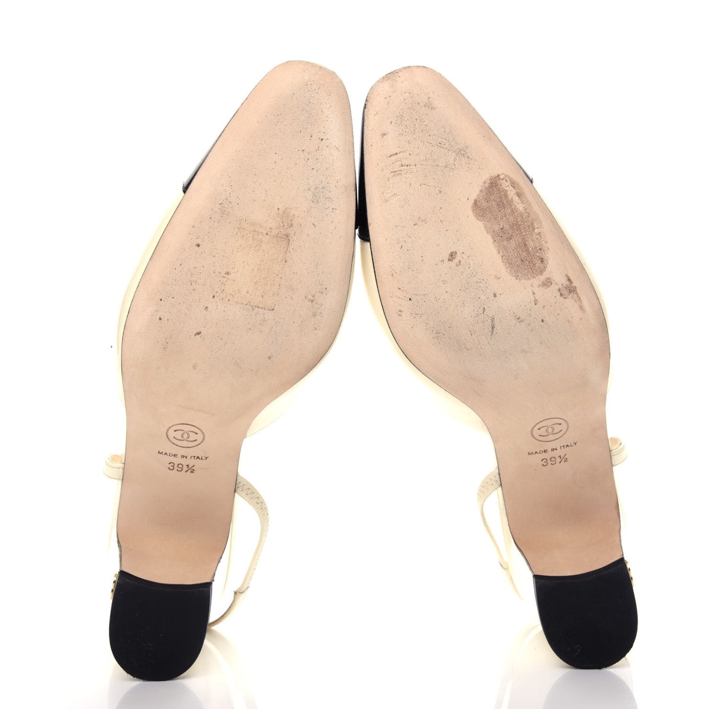 Patent Calfskin Cap Toe CC Slingback Pumps 39.5 White Black