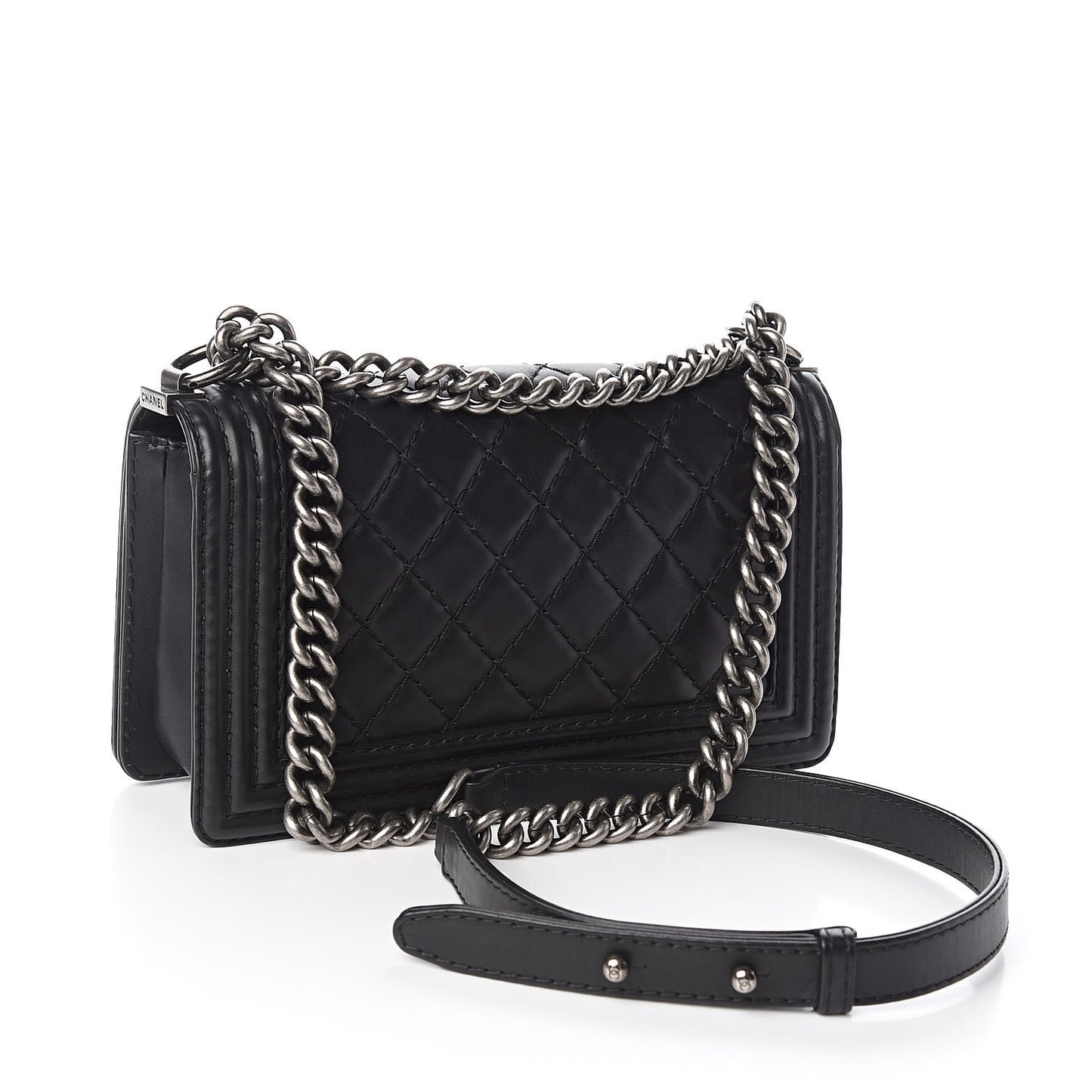 Lambskin Stitch Quilted Medium Boy Flap Black