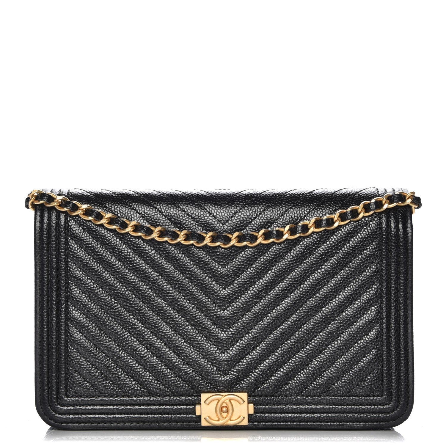 Chanel Caviar Chevron Quilted Boy Wallet On Chain WOC Black 1 of 9