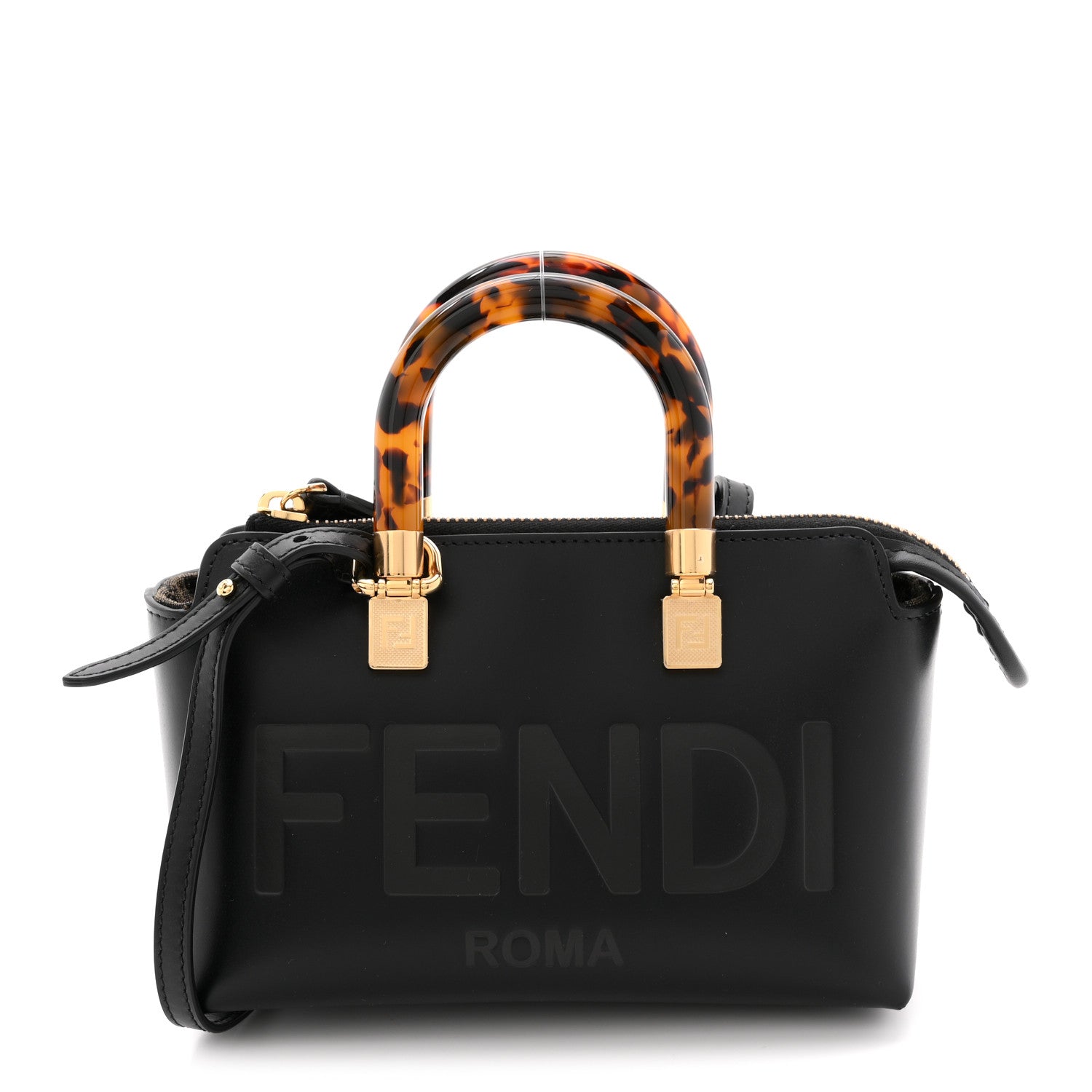 Fendi Vitello King Plexiglass Logo Embossed Mini By The Way Top Handle Boston Bag Black 1 of 10