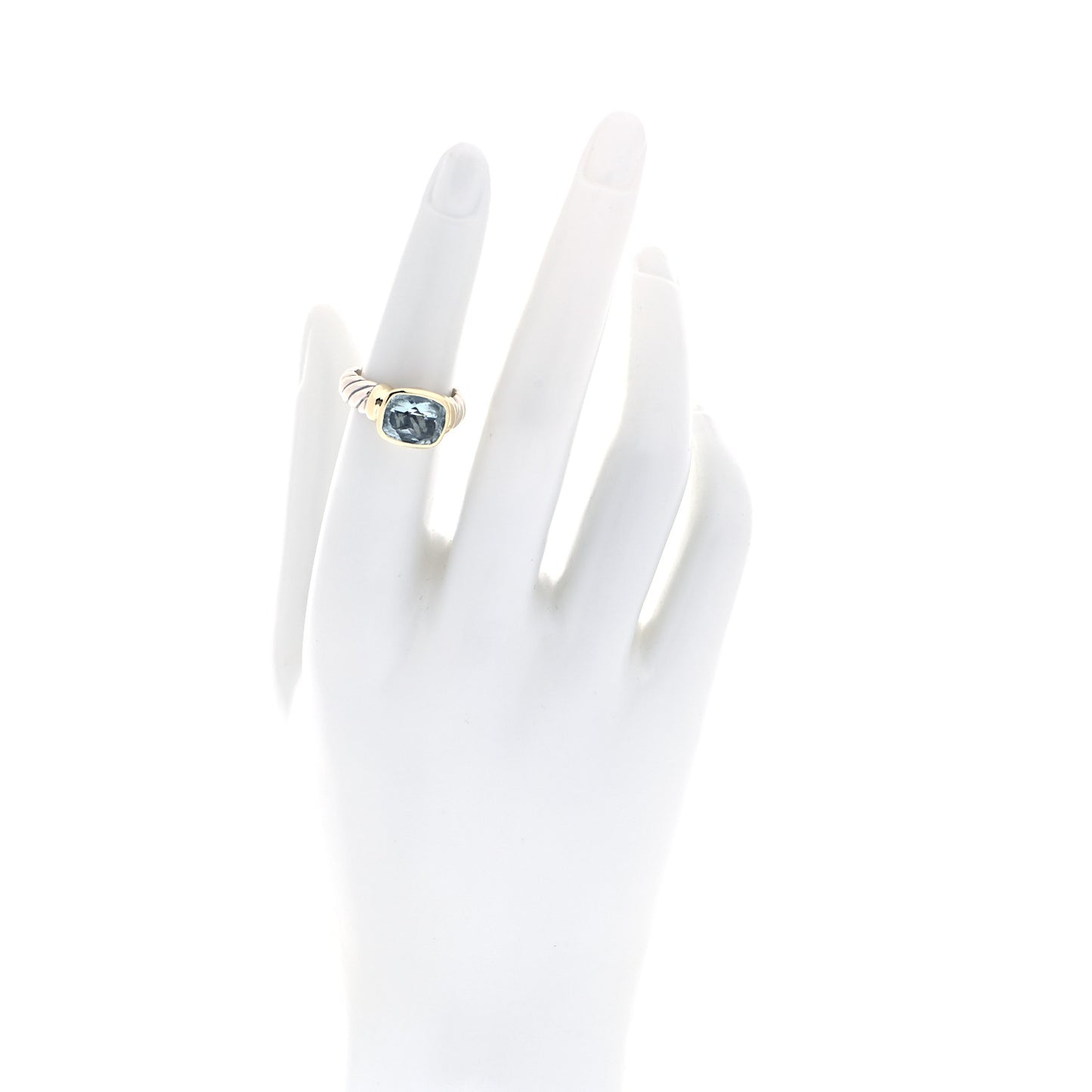Sterling Silver 14K Yellow Gold Blue Topaz 10mm Noblesse Ring 52 6
