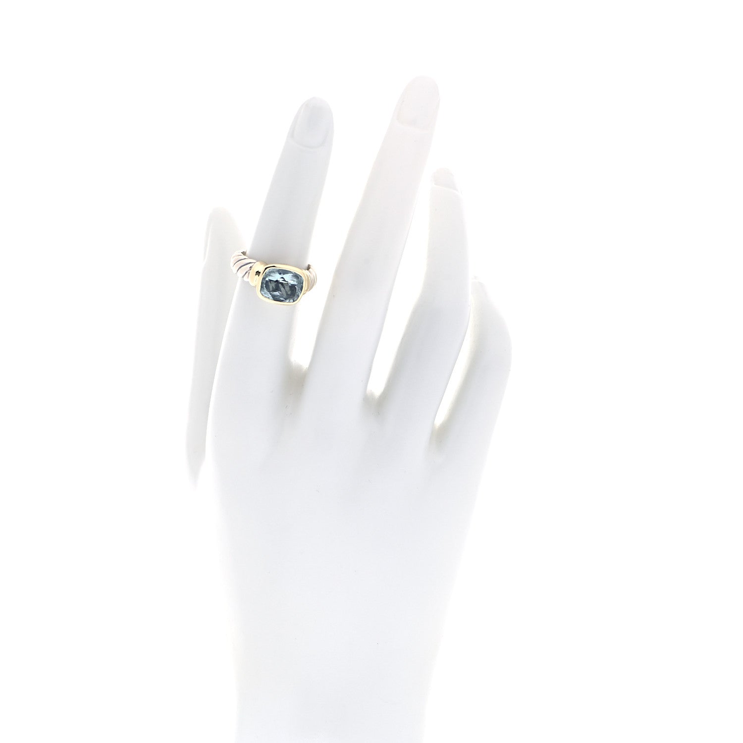 David Yurman Sterling Silver 14K Yellow Gold Blue Topaz 10mm Noblesse Ring 52 6 2 of 4