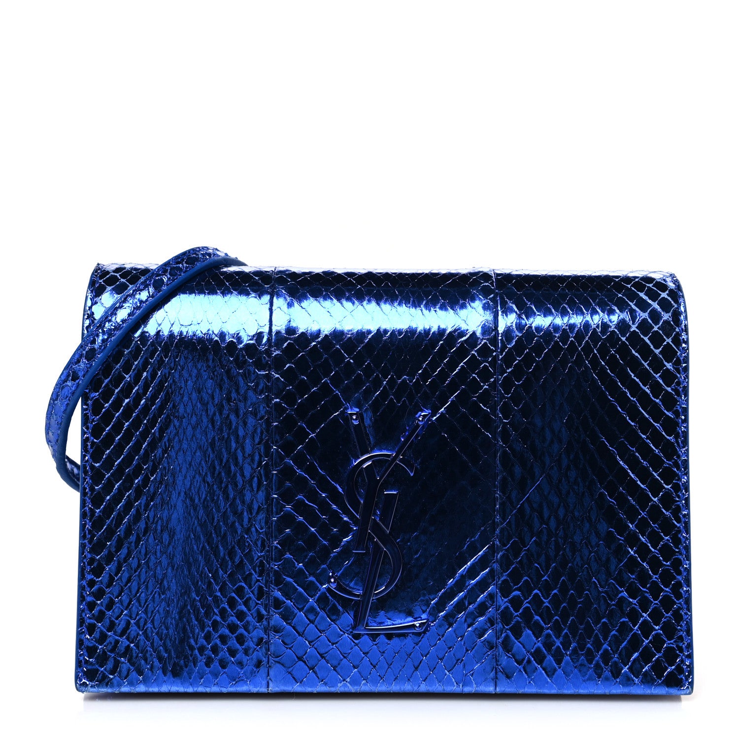 Saint Laurent Metallic Ayers Monogram Toy Kate Strap Wallet Blue Black 1 of 7