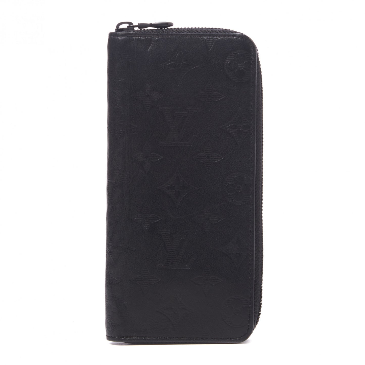 Calfskin Monogram Shadow Vertical Zippy Wallet Black