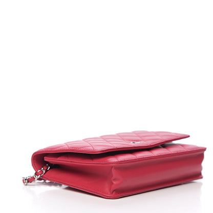 Chanel Lambskin Quilted Wallet On Chain WOC Dark Pink 3 of 10