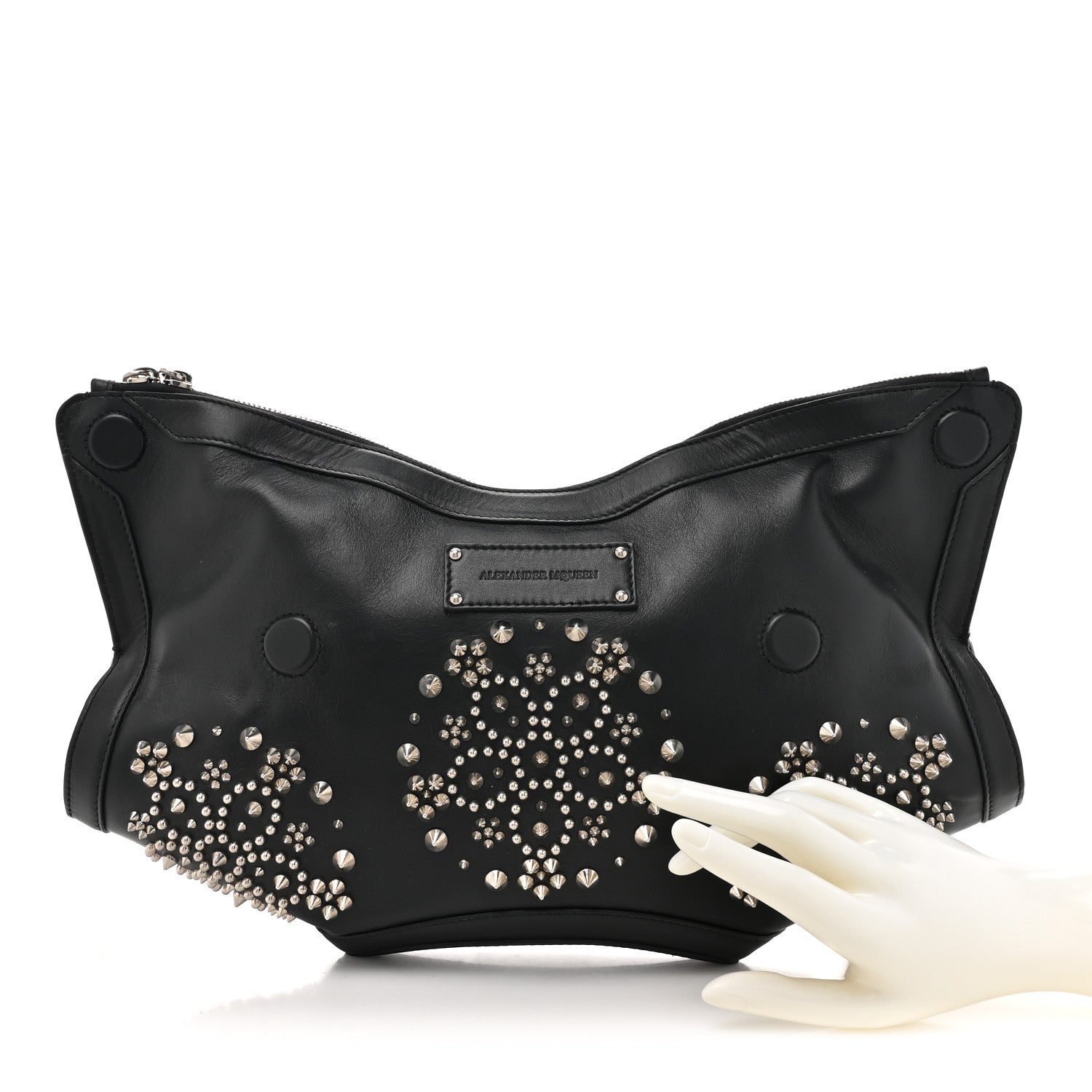 Alexander McQueen Calfskin Studded De Manta Clutch Black 2 of 9