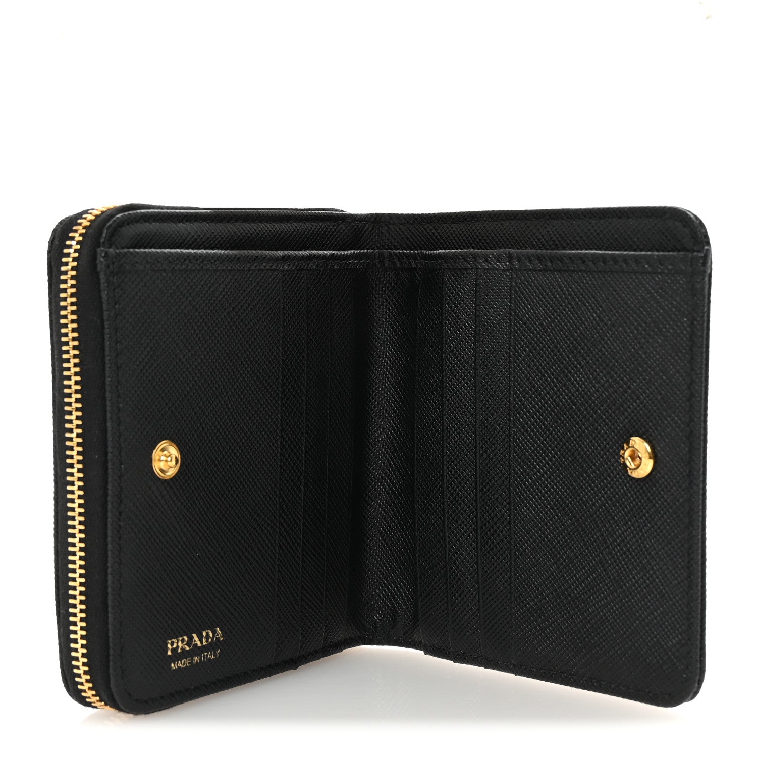 saffiano compact wallet 
BLACK / BERRY Prada Saffiano Tri-Fold Compact Wallet – Modaselle
