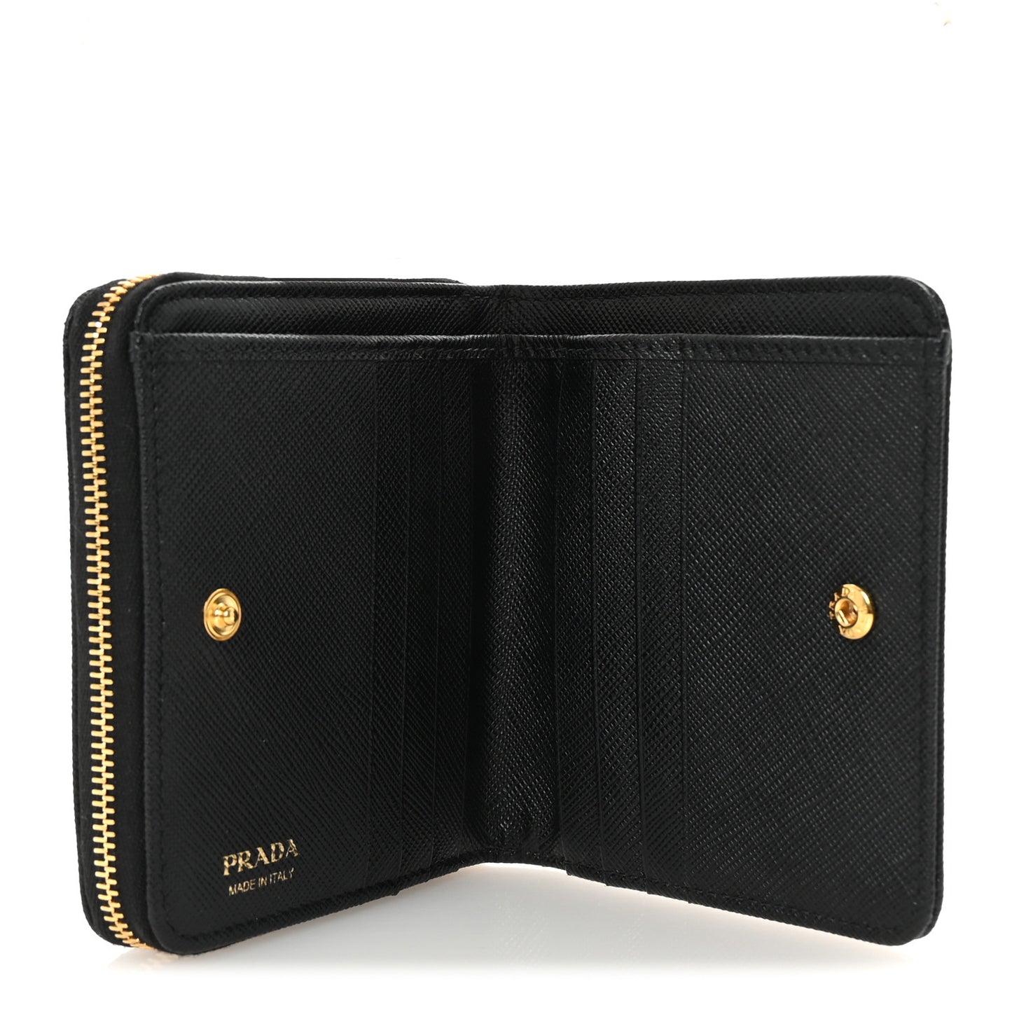 Saffiano Triangle Compact Zip Around Wallet Black