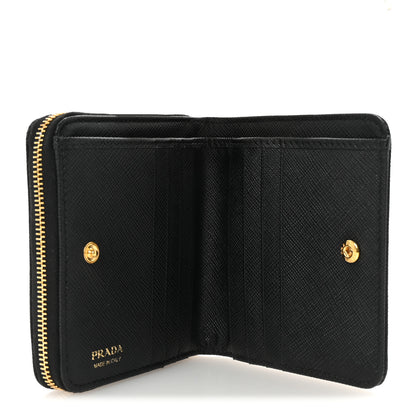 Prada Saffiano Triangle Compact Zip Around Wallet Black 5 of 7