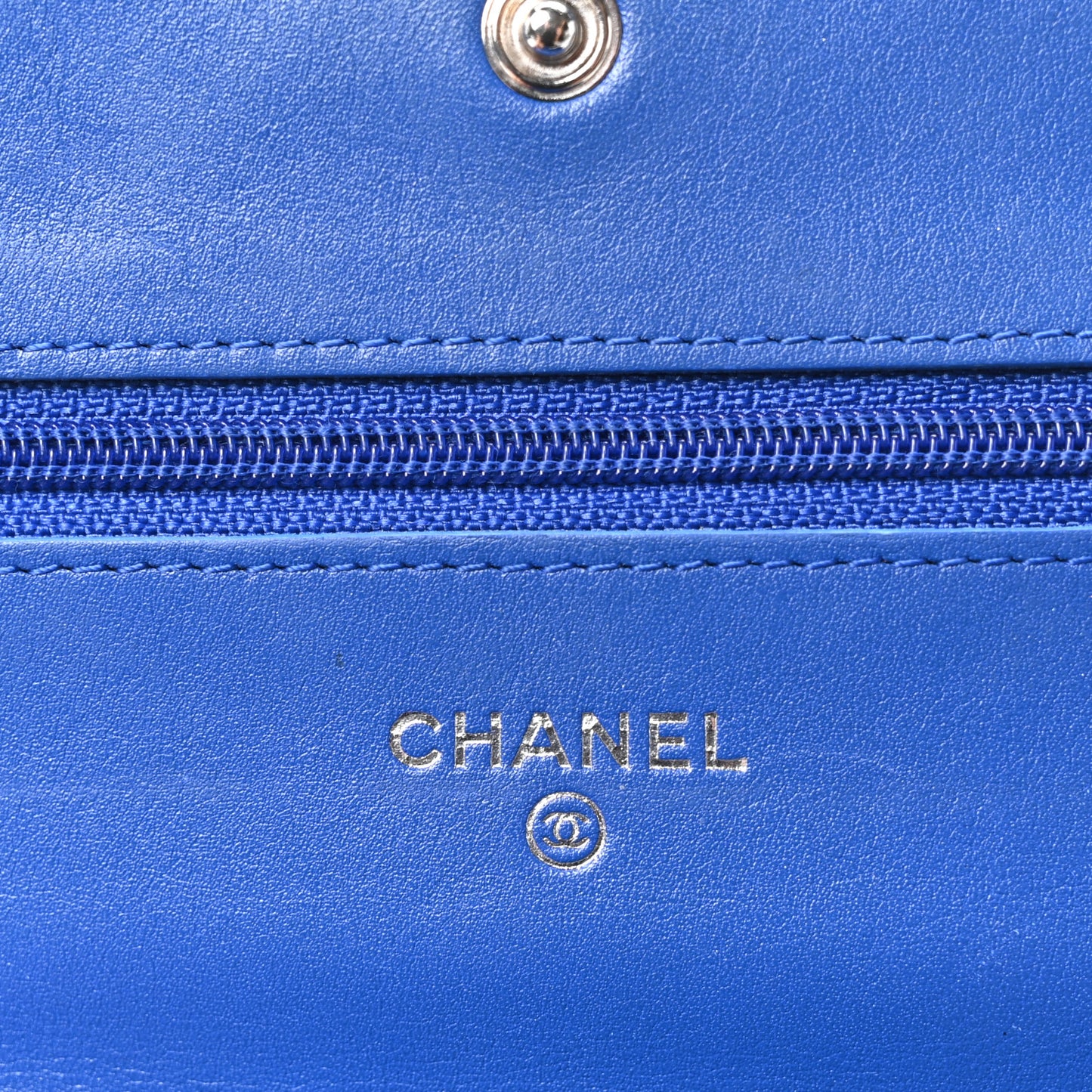 Patent Calfskin Quilted Wallet On Chain WOC Dark Blue