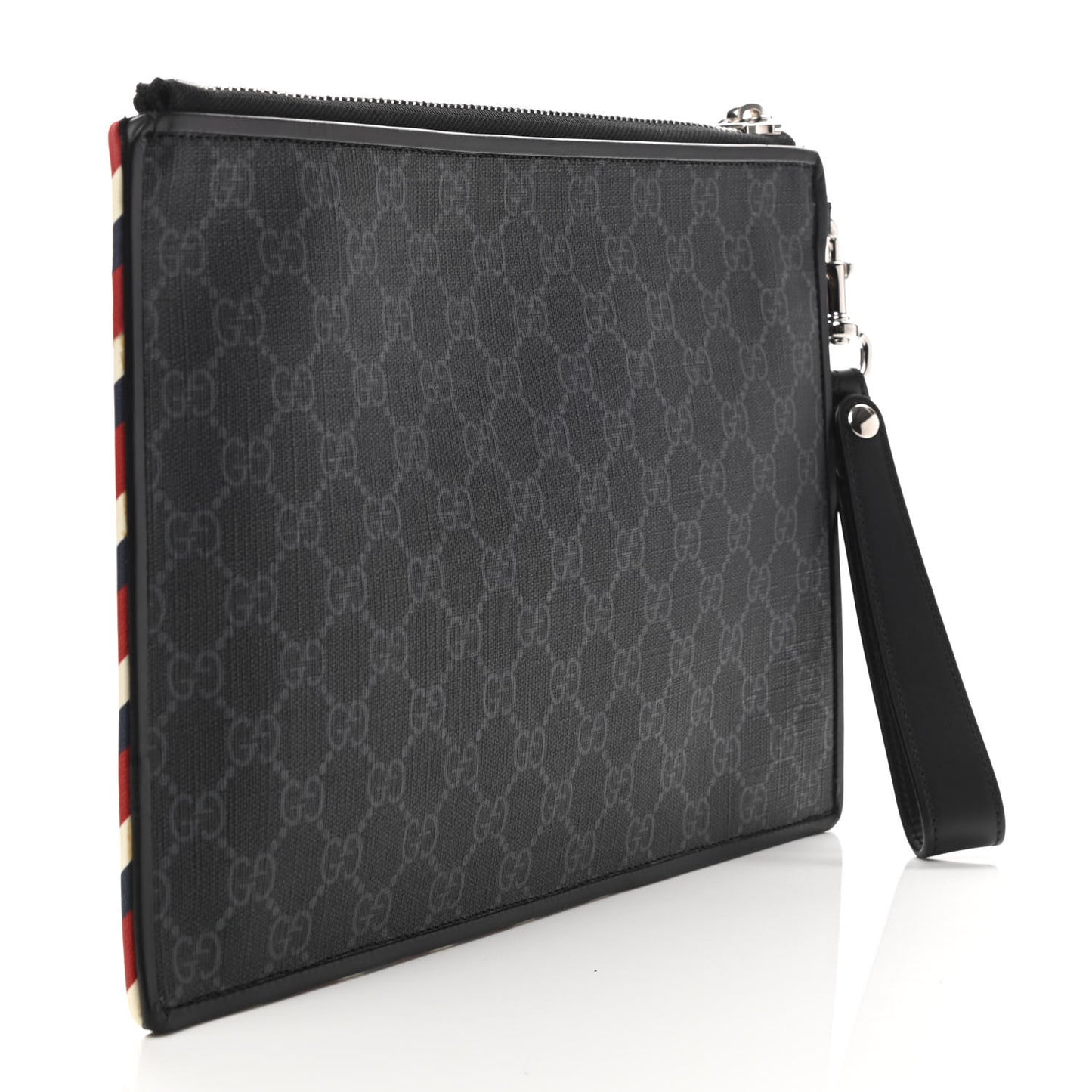 GG Supreme Monogram Night Courrier Zip Wristlet Pouch Black Multicolor