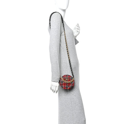 Chanel Tweed Quilted Chanel 19 Round Clutch With Chain  Red Black White Green 2 of 11