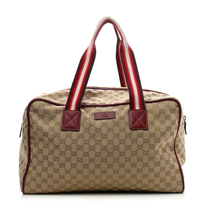 Gucci GG Monogram Web Medium Collapsable Carry On Duffle Beige Red 1 of 13