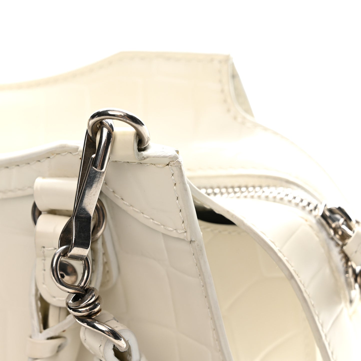 Semi Shiny Calfskin Crocodile Embossed Neo Classic Silver Hardware Mini City White