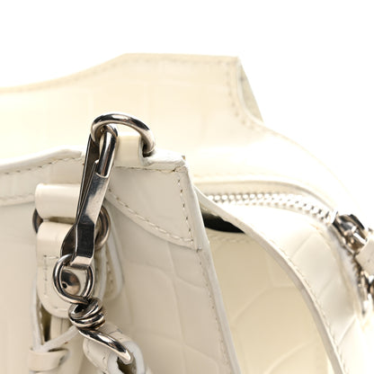 Balenciaga Semi Shiny Calfskin Crocodile Embossed Neo Classic Silver Hardware Mini City White 13 of 14