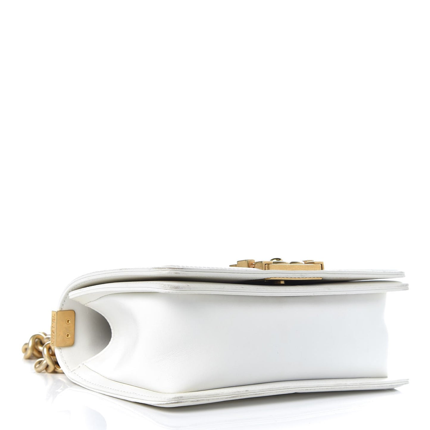 Lizard Chevron Small Boy Flap White Gold