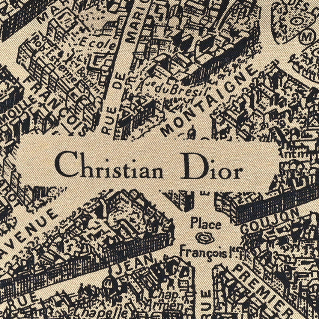 Christian Dior Silk Plan De Paris Print Square Scarf Beige Black 2 of 3