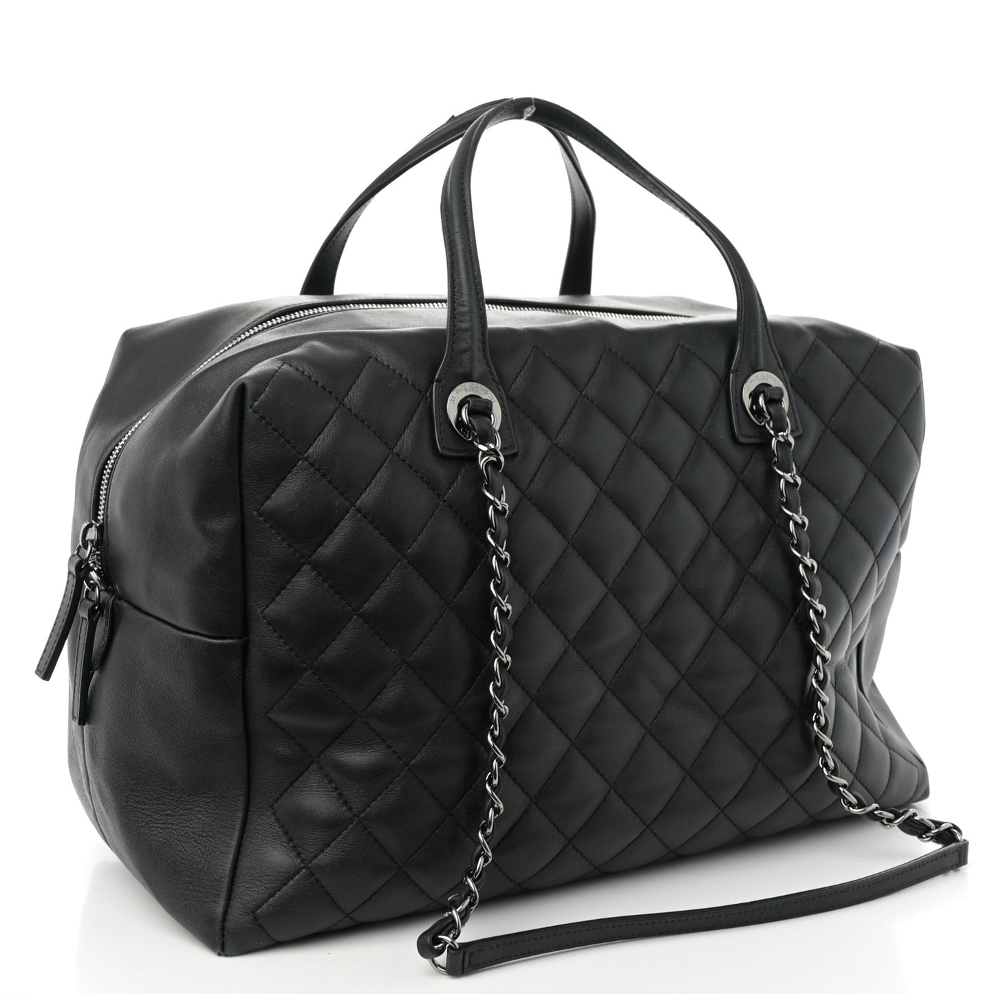Calfskin Quilted Feather Weight Bowling Bag Black