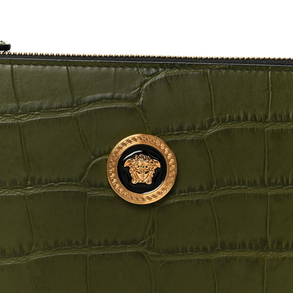 Versace Calfskin Crocodile Embossed La Medusa Pouch Dark Olive 7 of 7