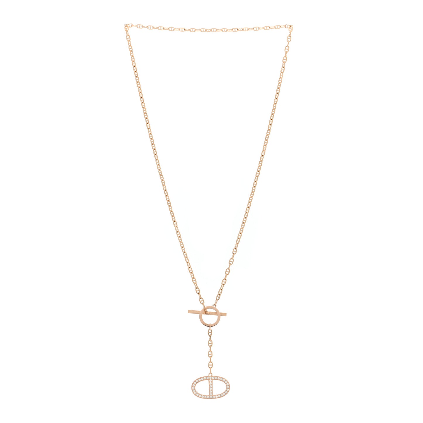 18K Rose Gold Diamond GM Chaine D'Ancre Contour Pendant Necklace ST