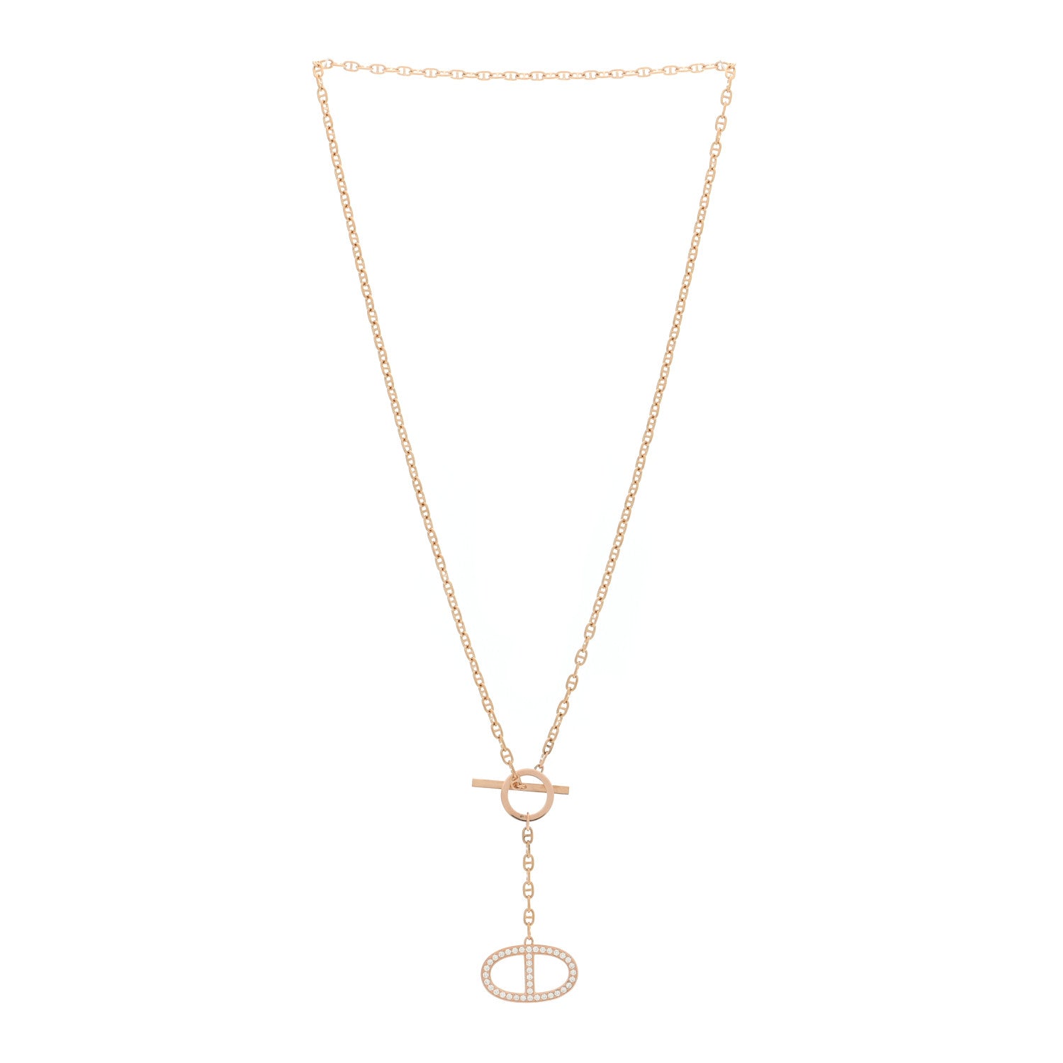 Hermes 18K Rose Gold Diamond GM Chaine D'Ancre Contour Pendant Necklace ST 3 of 5