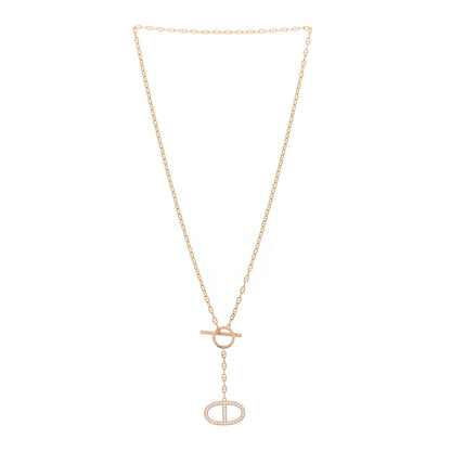 Hermes 18K Rose Gold Diamond GM Chaine D'Ancre Contour Pendant Necklace ST 3 of 5