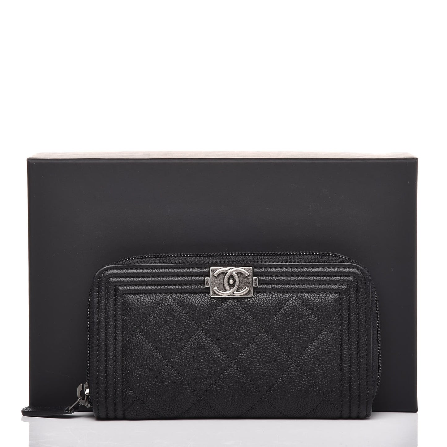 Caviar Quilted Small Boy Zip Around Wallet Black