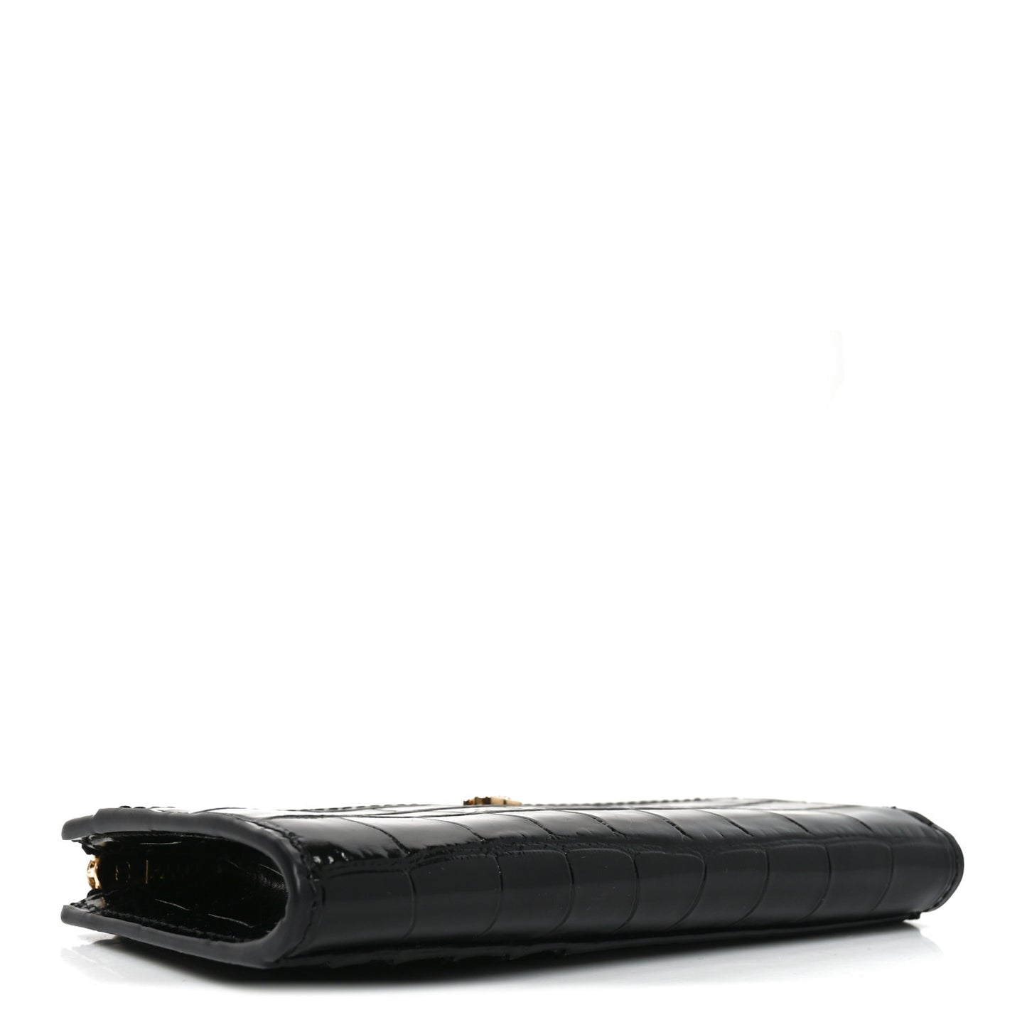 Calfskin Crocodile Embossed Crococo Zipped Card Holder Black