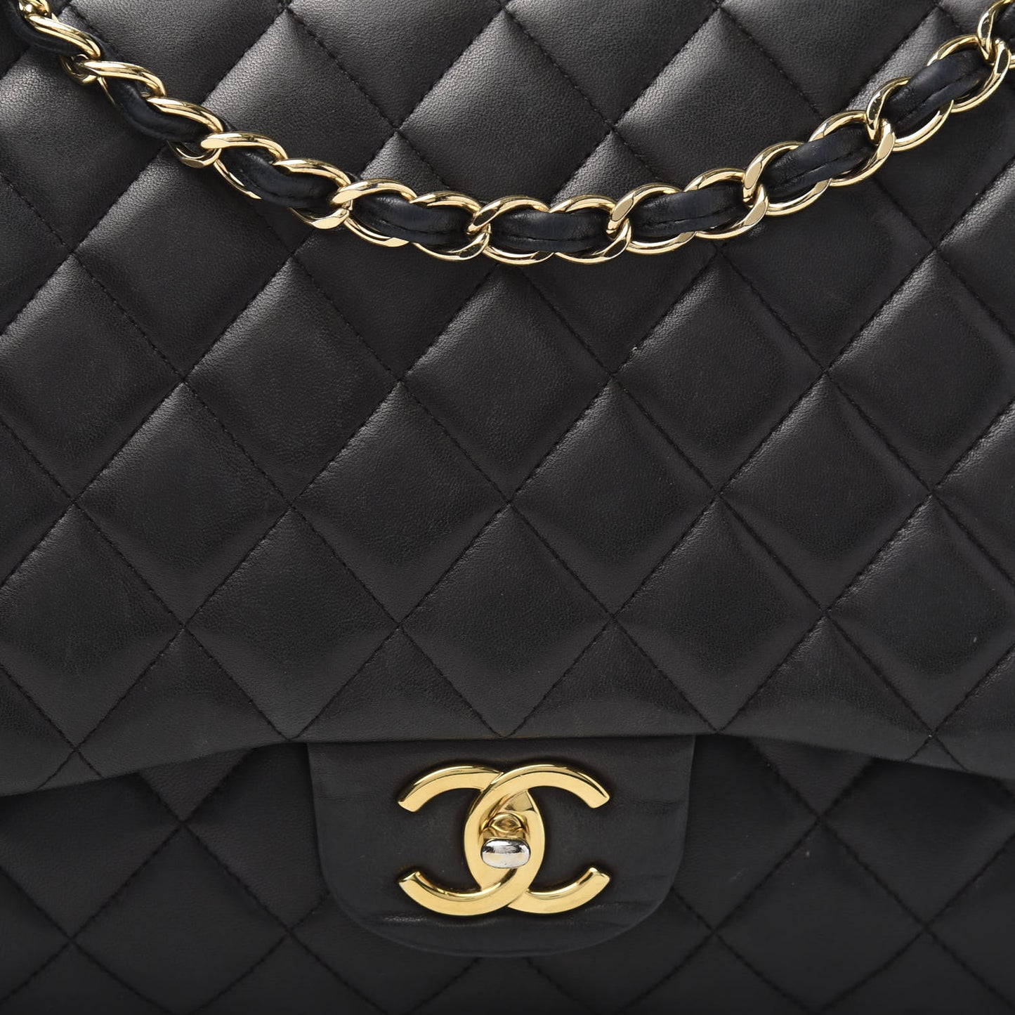 Lambskin Quilted Maxi Double Flap Black