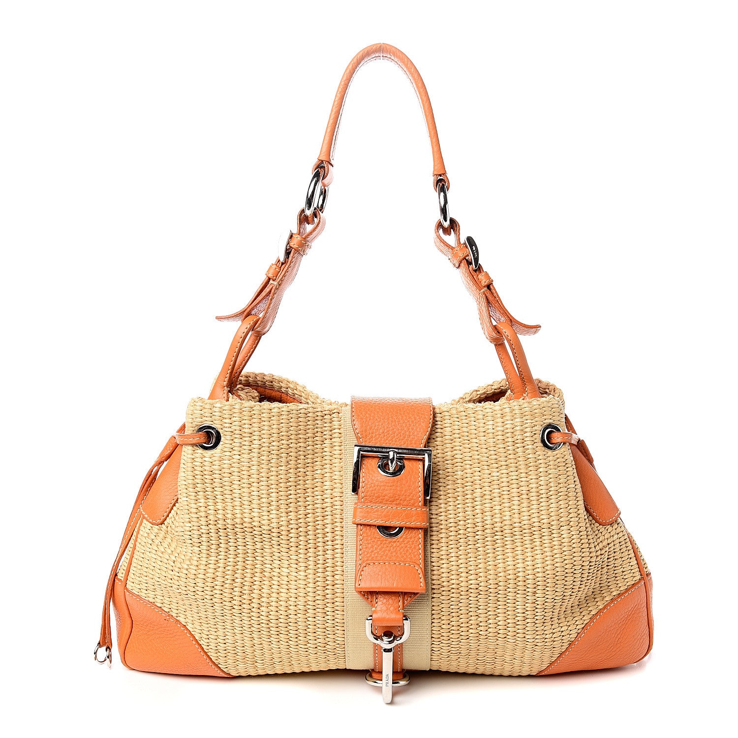 Prada Paglia Vitello Satchel Naturale Papaya 1 of 14
