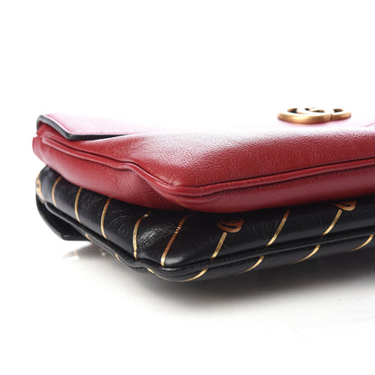 Gucci Calfskin Diagonal GG Medium Thiara Double Envelope Shoulder Bag Black Red 10 of 11