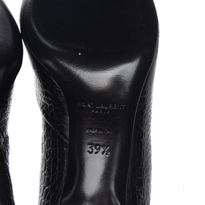 Saint Laurent Crocodile Calfskin Charlotte Laced Boots 39.5 Black 6 of 7