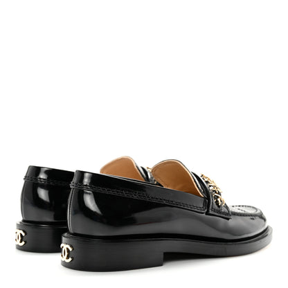 Chanel Shiny Calfskin Logo Loafers 36 Black 4 of 10