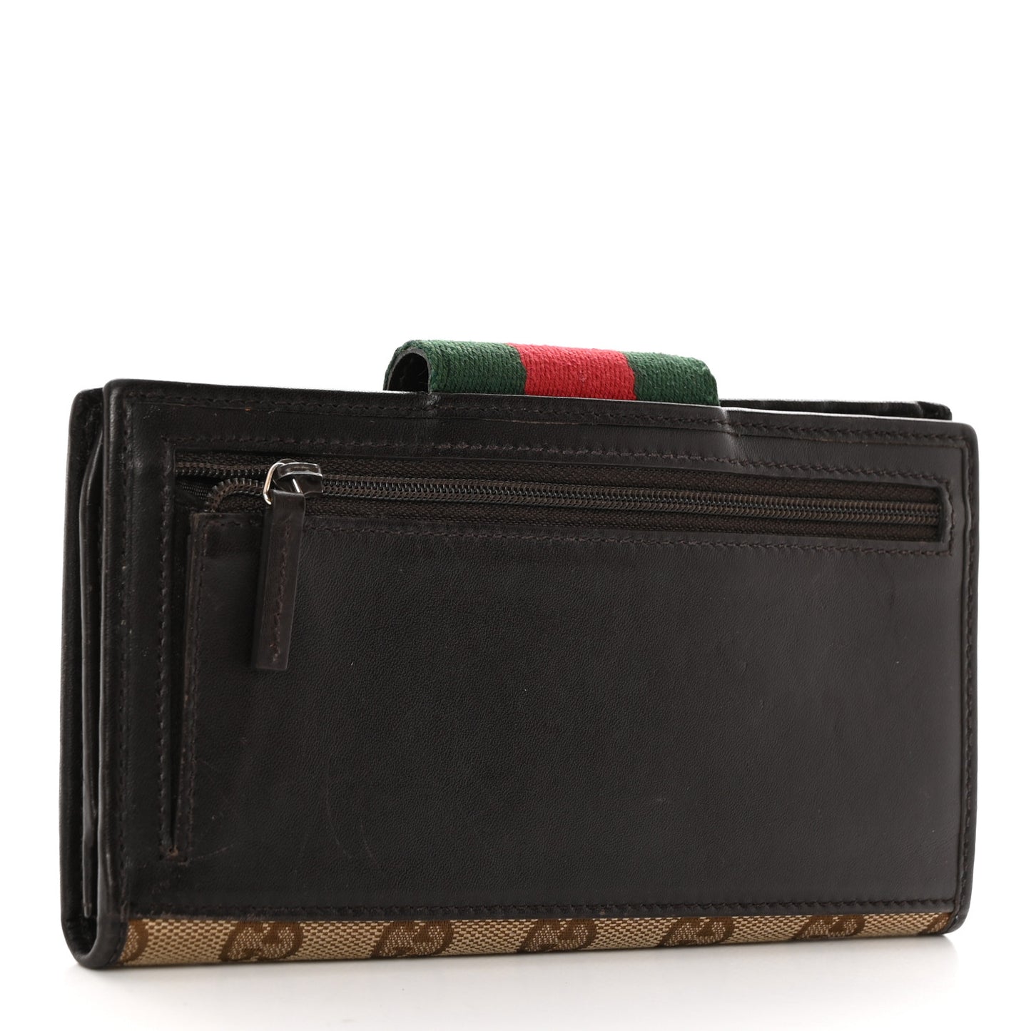 Monogram Calfskin Ladies Web Continental Wallet Beige Ebony Cocoa