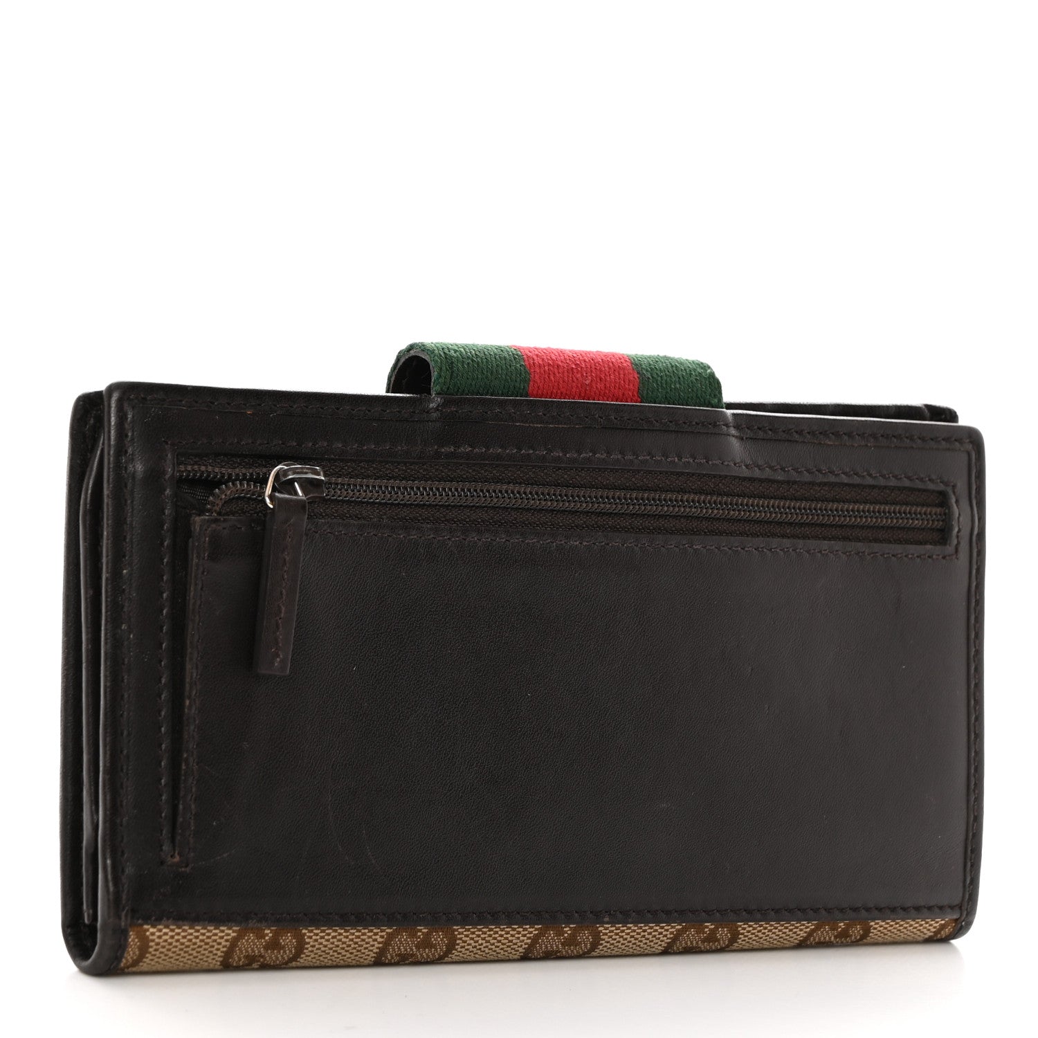 Gucci Monogram Calfskin Ladies Web Continental Wallet Beige Ebony Cocoa 4 of 8