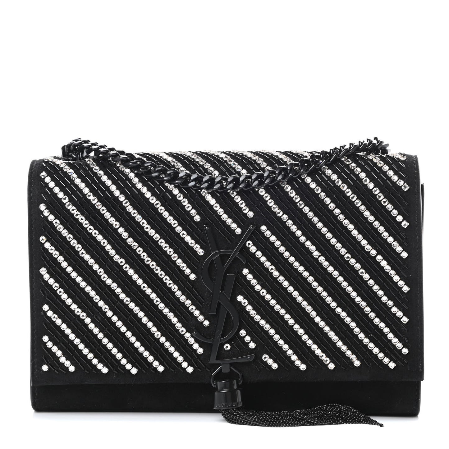 Suede Crystal Small Classic Monogram Kate Satchel Black