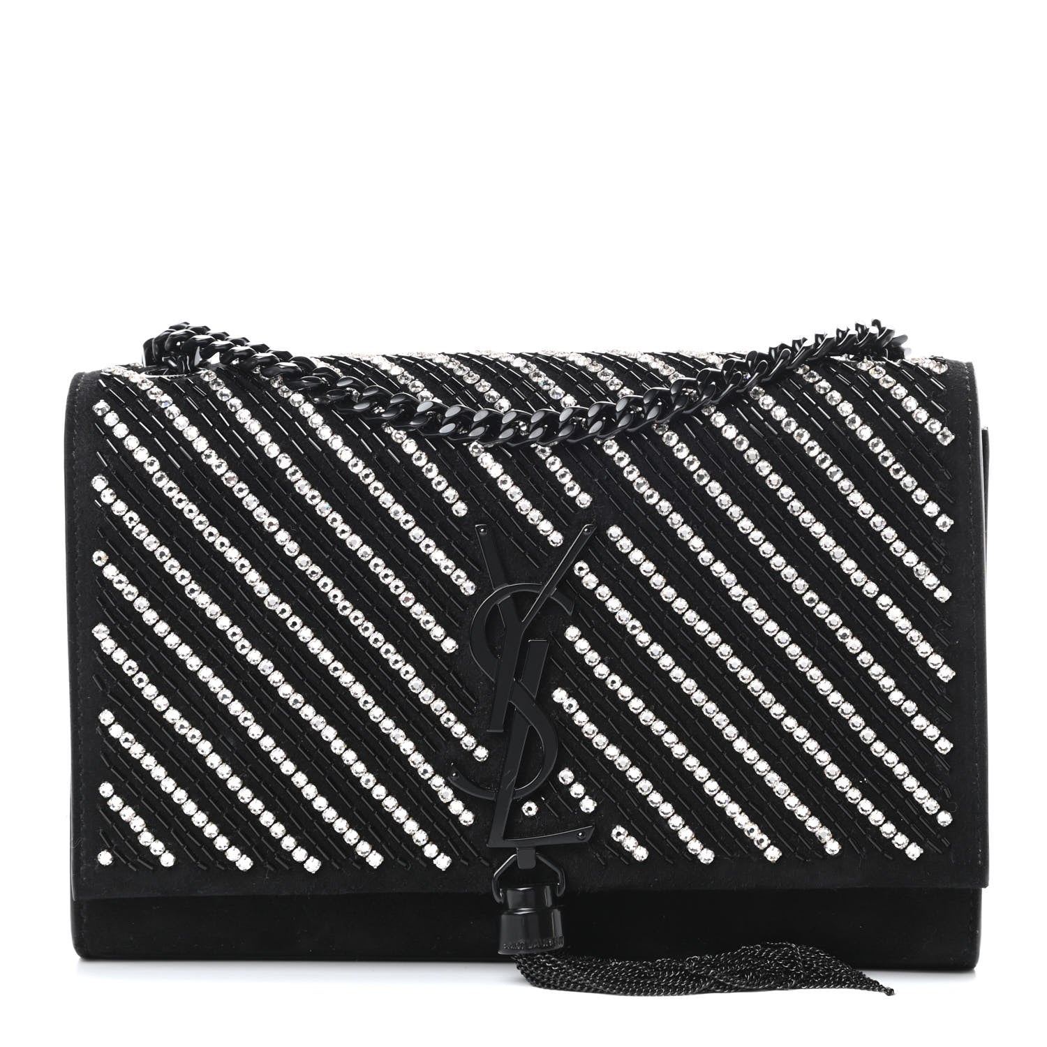Saint Laurent Suede Crystal Small Classic Monogram Kate Satchel Black 1 of 11