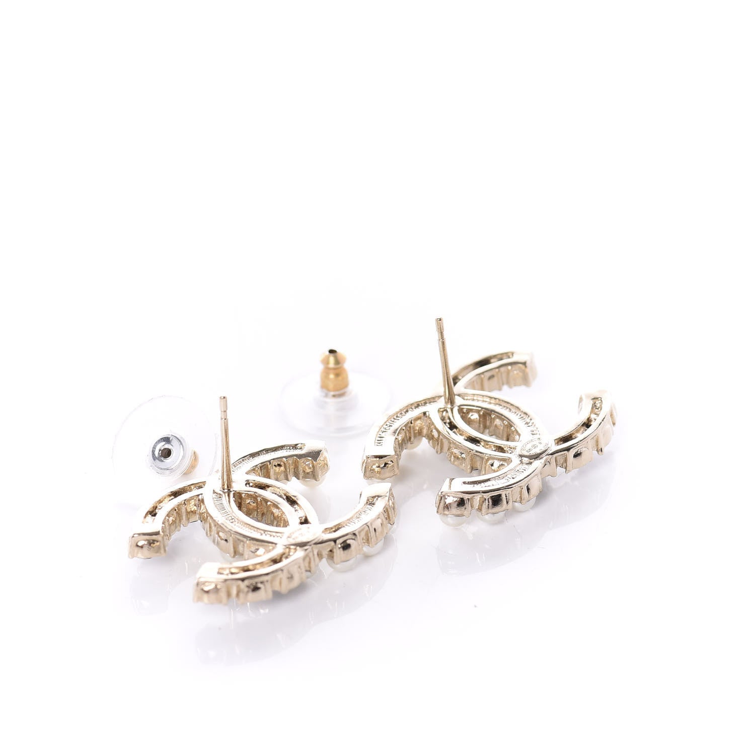 Chanel Resin Pearl CC Dazzling Domino Earrings Gold Black 3 of 5
