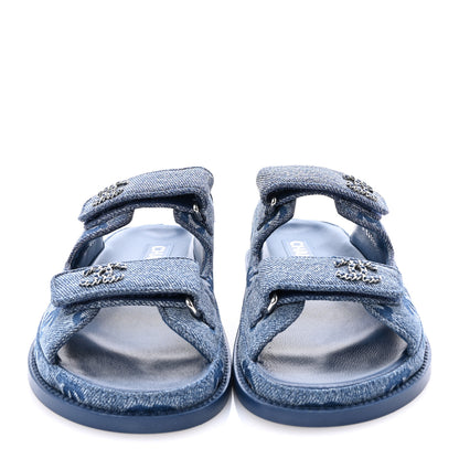 Chanel Denim CC Velcro Dad Chain CC Slide Sandals 36 Blue 3 of 10