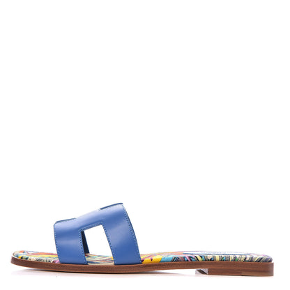 Hermes Calfskin Oran Sandals 37.5 Bleu Zanzibar 1 of 10