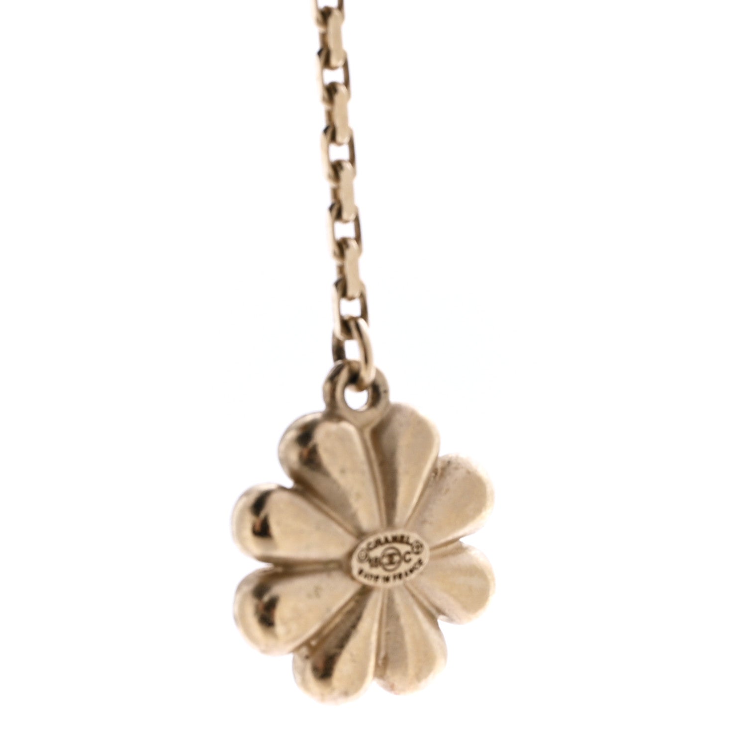 Chanel Crystal CC Flower Drop Earrings Gold 4 of 5